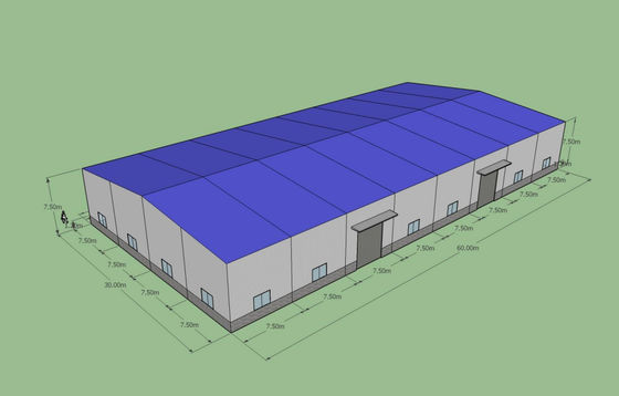 60x30x7.5m مستودع الصلب المجهز ASTM A36 Q235B