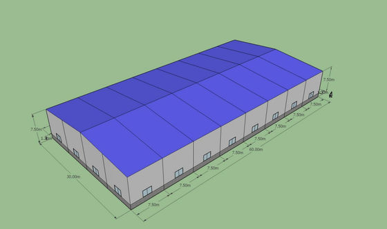 60x30x7.5m مستودع الصلب المجهز ASTM A36 Q235B